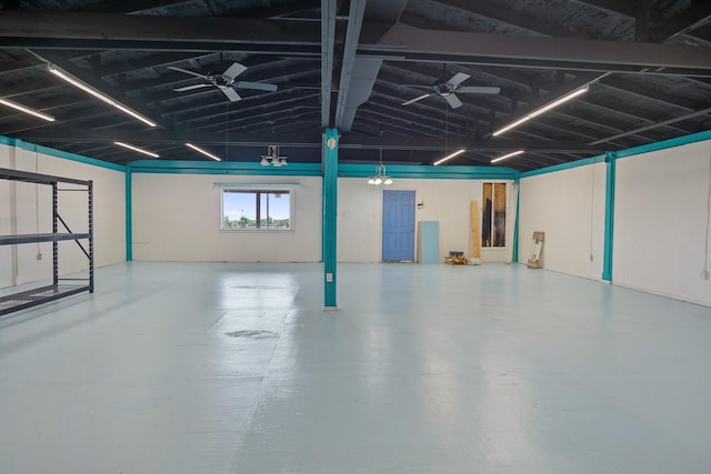 garage featuring ceiling fan