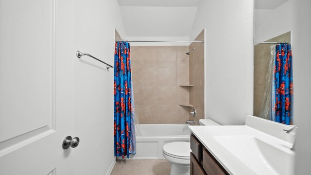 full bathroom featuring vanity, toilet, and shower / bath combo with shower curtain