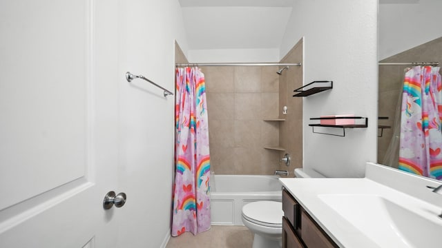 full bathroom with vanity, toilet, and shower / bath combo with shower curtain