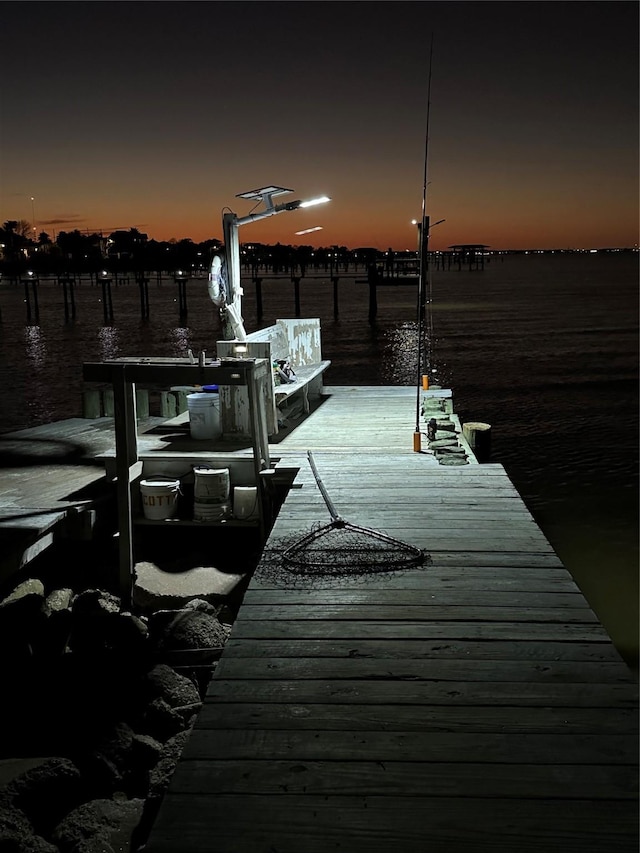 view of dock featuring a water view