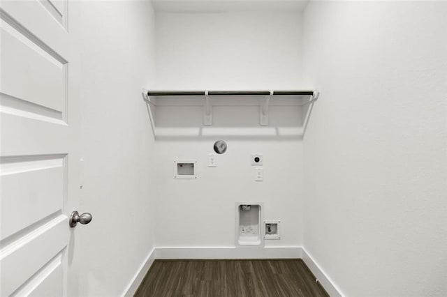 laundry room featuring hookup for a washing machine, dark wood-type flooring, gas dryer hookup, and electric dryer hookup