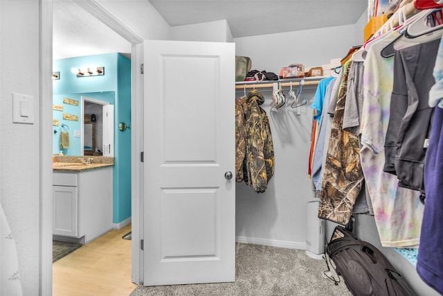 spacious closet featuring sink and light wood-type flooring