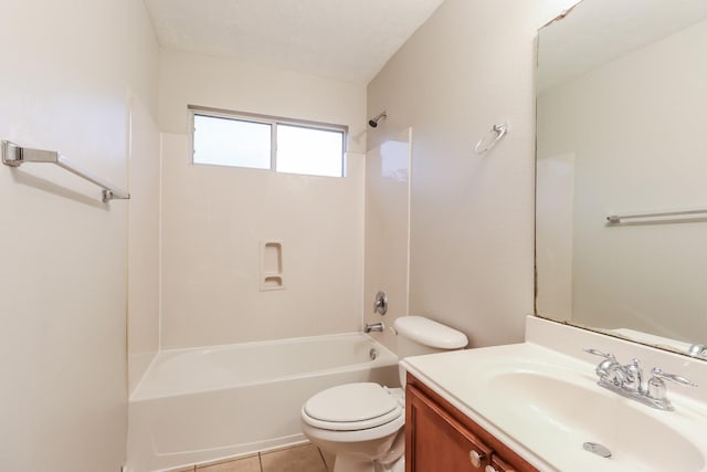 full bathroom with tile patterned flooring, vanity, toilet, and shower / bathtub combination