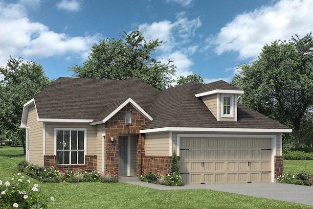 view of front facade with a front yard and a garage