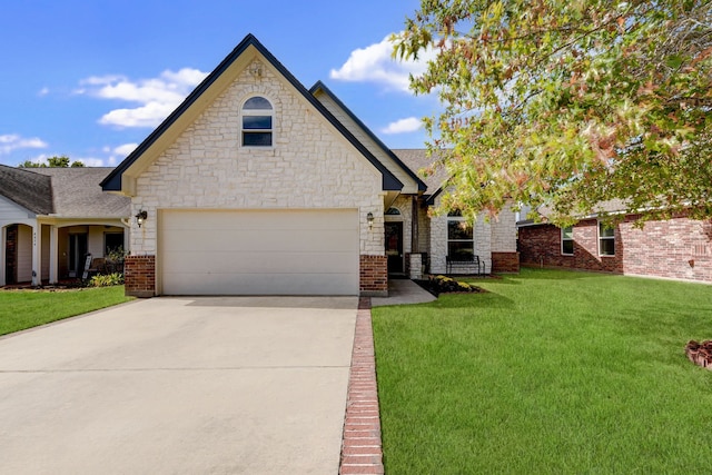 view of front of home featuring a front lawn and a garage