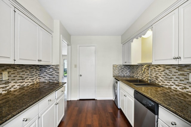 kitchen with white cabinetry, stainless steel dishwasher, and sink