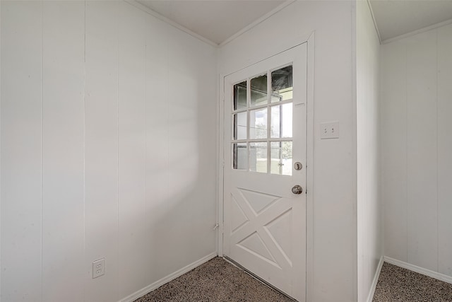 entryway featuring dark carpet