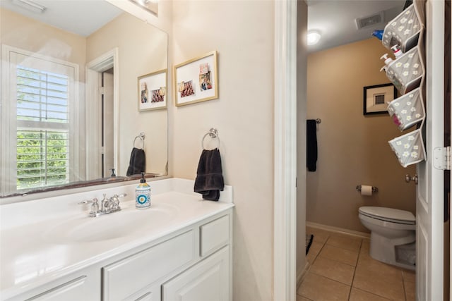 bathroom featuring tile patterned floors, vanity, and toilet