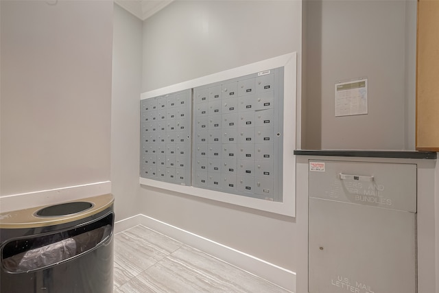 room details with a mail area and tile patterned floors