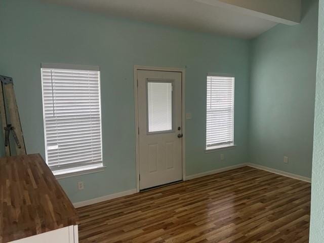 entryway featuring baseboards and dark wood finished floors