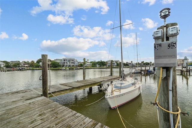 dock area with a water view