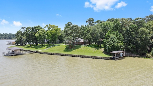 view of water feature with a boat dock