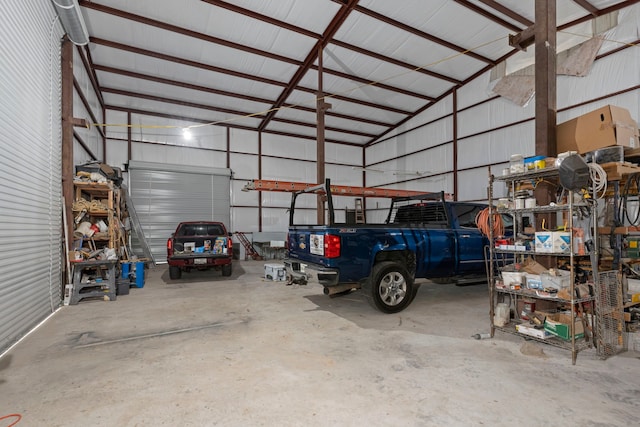 garage with metal wall