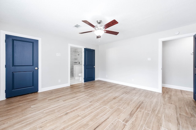 interior space with ceiling fan and light wood-type flooring