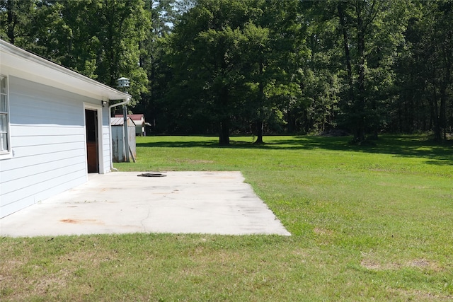 view of yard with a patio and an outdoor structure