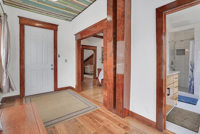 entrance foyer with light wood-type flooring