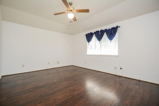 unfurnished room with ceiling fan and wood finished floors