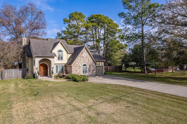 view of front facade with a garage and a front yard