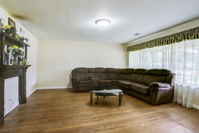 living room with hardwood / wood-style flooring