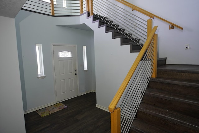 entrance foyer featuring dark hardwood / wood-style floors and a high ceiling