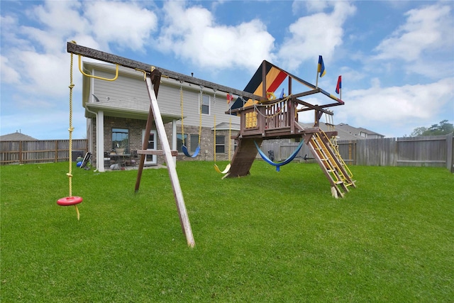 view of play area with a yard