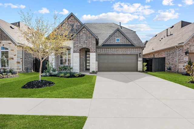 view of front of property featuring a garage and a front yard