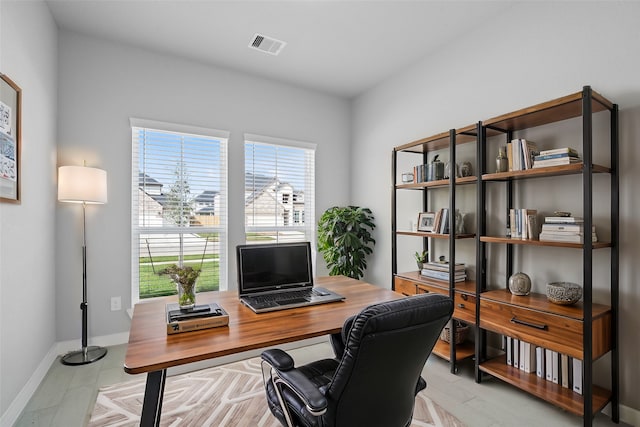 view of tiled home office