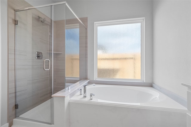 bathroom with plus walk in shower