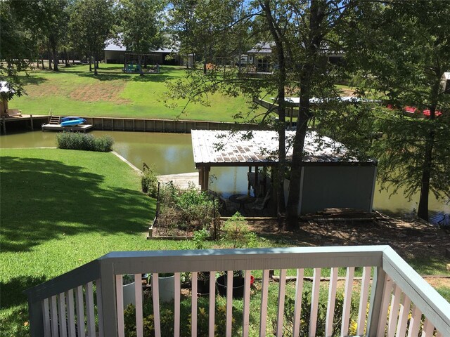 exterior space with a water view