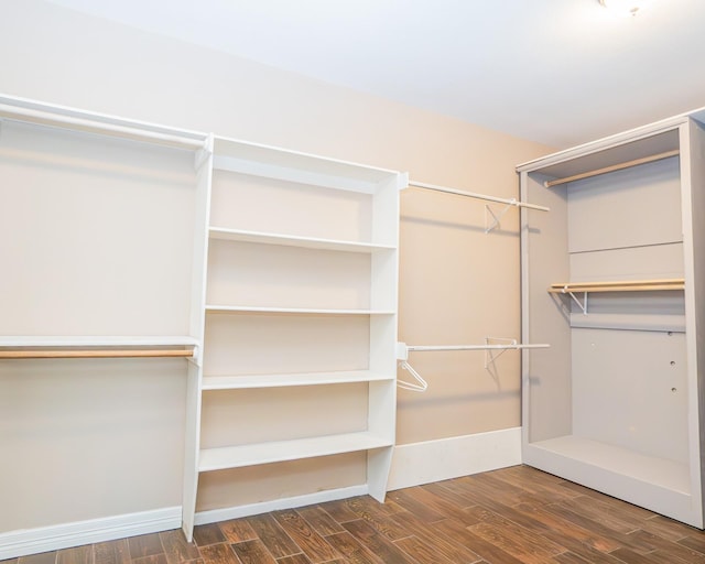 walk in closet with wood finished floors