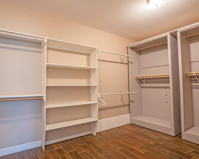 spacious closet with dark wood-type flooring