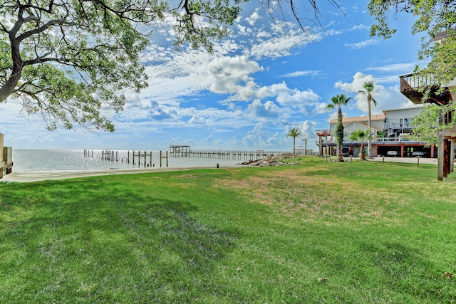 view of yard with a water view