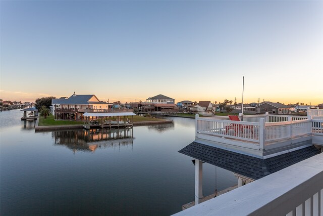 view of dock with a water view