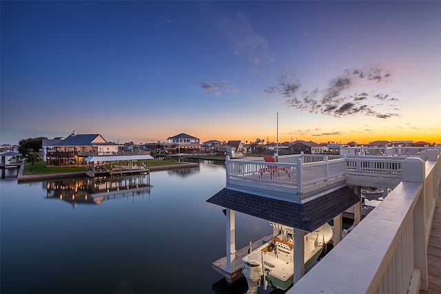 view of dock with a water view