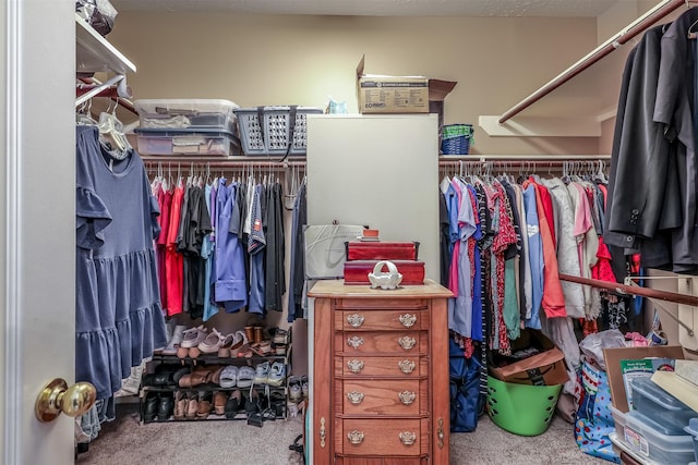 spacious closet featuring light carpet