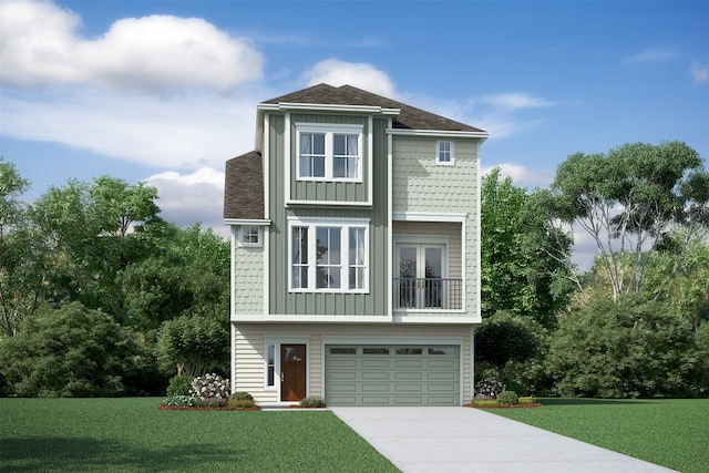 view of front of house featuring a garage and a front yard