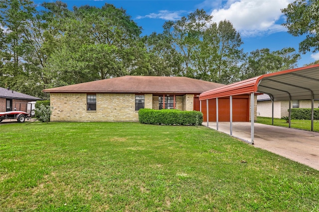 single story home featuring a front yard and a carport