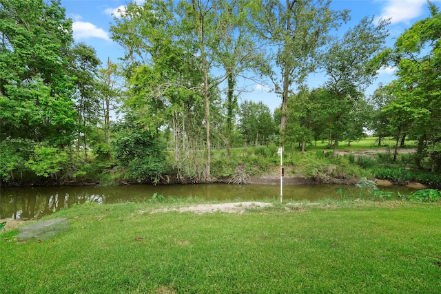 view of yard with a water view