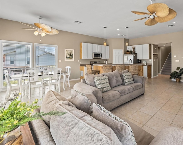 living room featuring light tile patterned flooring