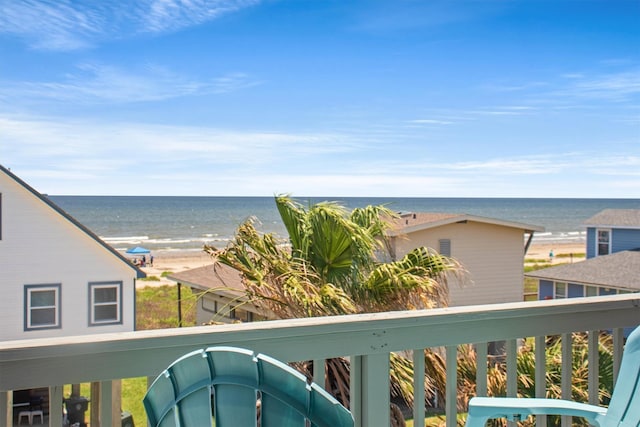 view of water feature with a beach view