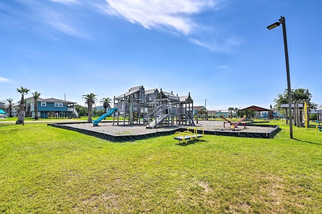 view of jungle gym featuring a yard