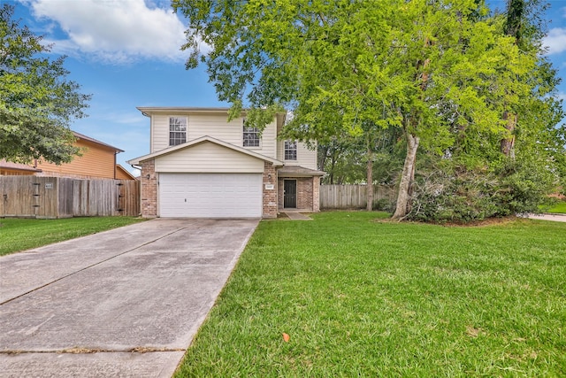 view of front of house featuring a garage and a front lawn