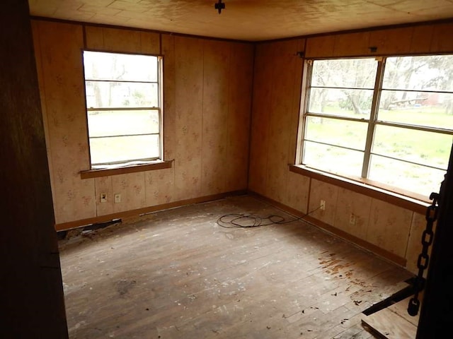 spare room with wood walls and a wealth of natural light