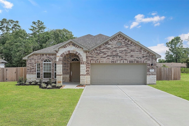 view of front of house featuring a front yard and a garage