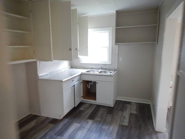 kitchen with white cabinetry, dark hardwood / wood-style flooring, and sink