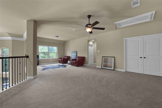 unfurnished room featuring carpet and ceiling fan