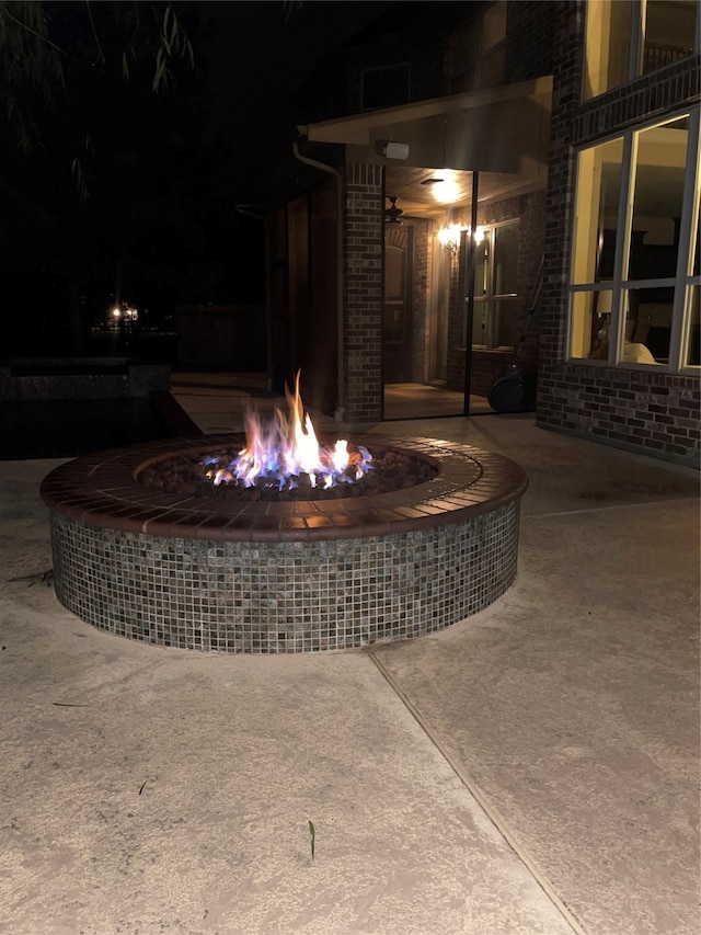 view of patio at night