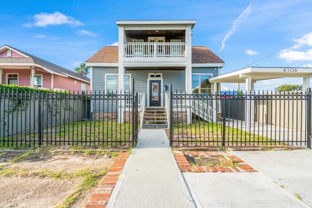 view of front of home with a porch and a balcony