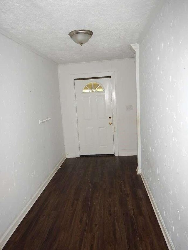 doorway to outside featuring dark hardwood / wood-style floors and a textured ceiling