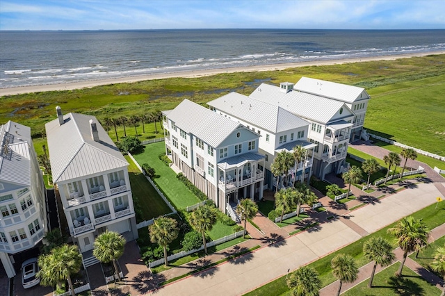 aerial view featuring a beach view and a water view